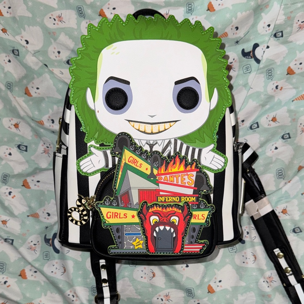Loungefly Black and White Striped Backpack